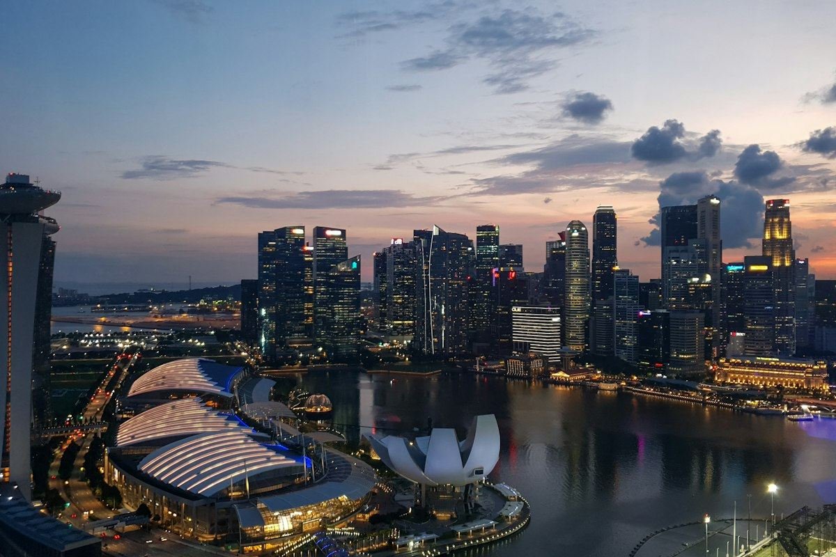 city skyline during night time