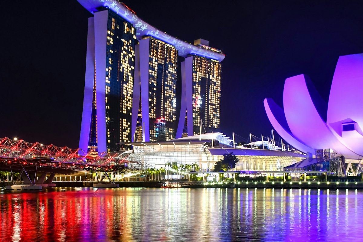 city skyline during night time